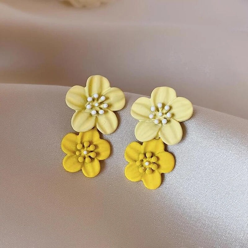 Coffee Flower Drop Dangle Earrings for Women New Korean Fashion Jewelry Wedding Party Girl Elegant Jewelry Accessories