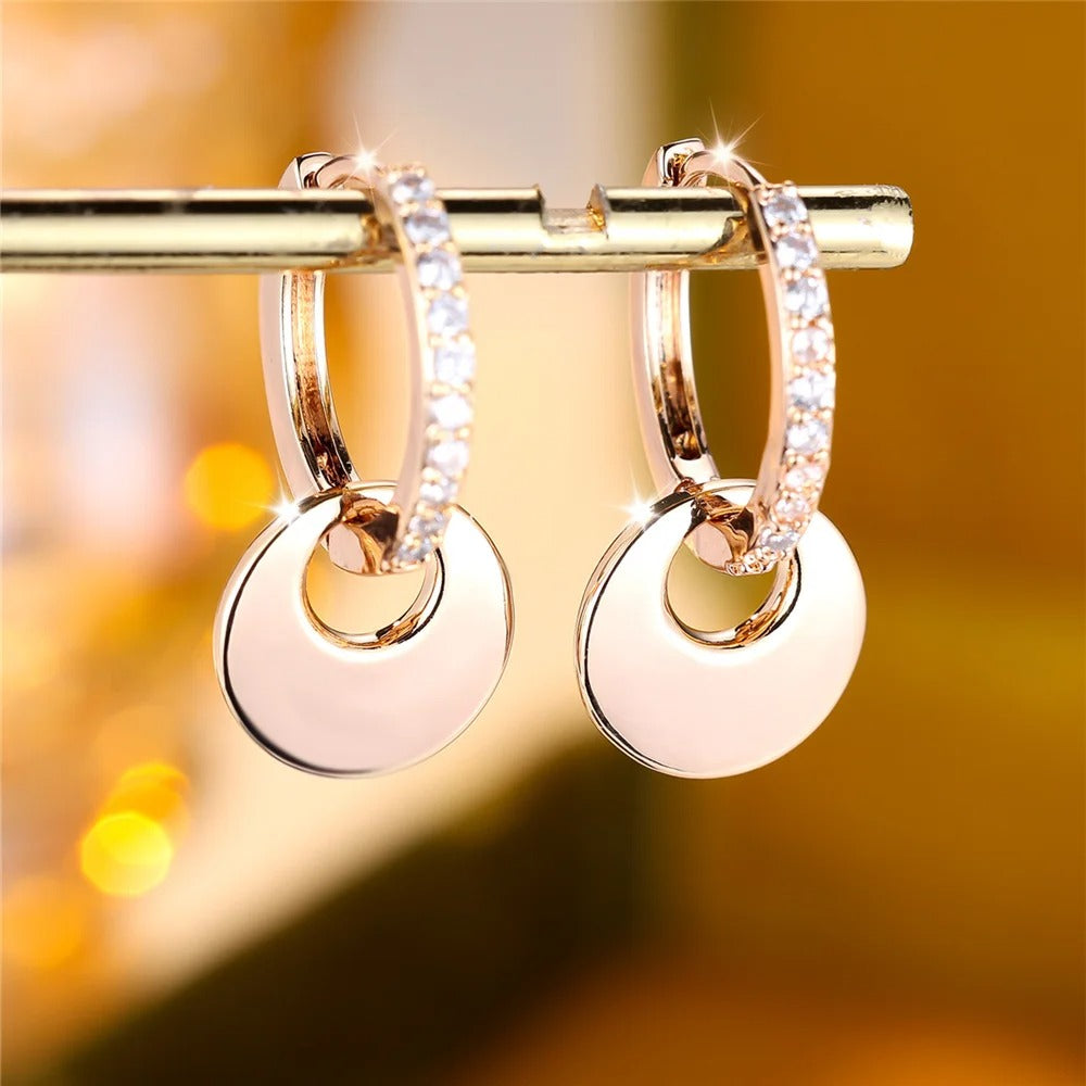Gold Hoop Earrings with White Crystal Zircon for Women
