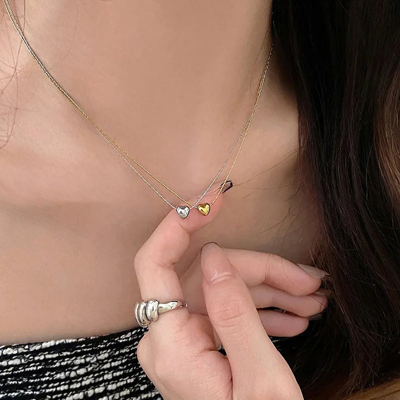 Fashion Mini Heart Necklaces Silver Color Chain Smalll Love Necklace Pendant on Neck Bohemian Necklaces Jewelry for Women Gifts
