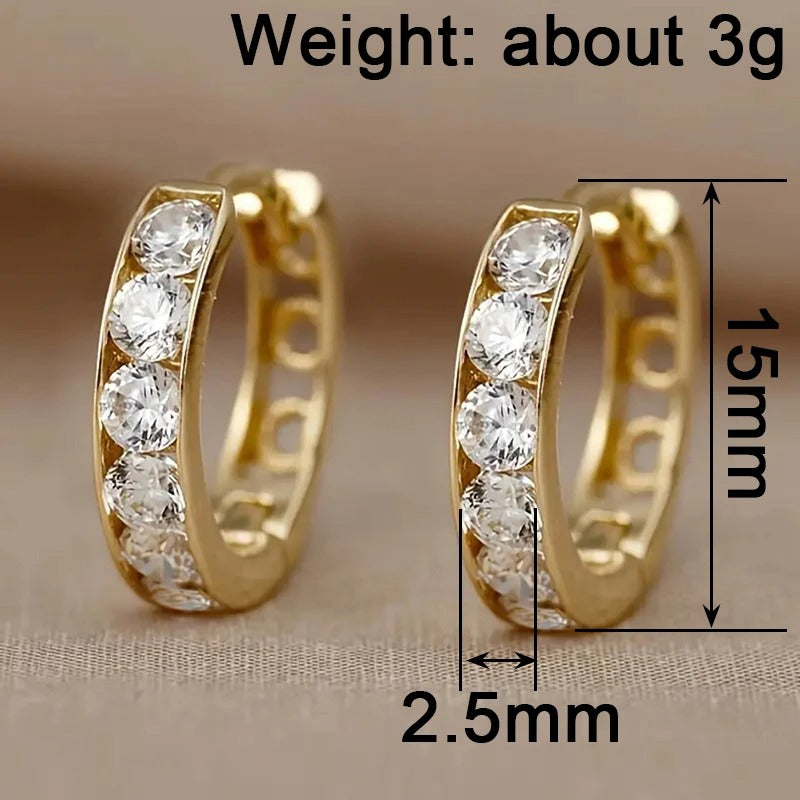 Dainty Gold Color Circle Hoop Earrings Female Everyday Wearable Accessories Chic Bright Cubic Zirconia Jewelry for Women