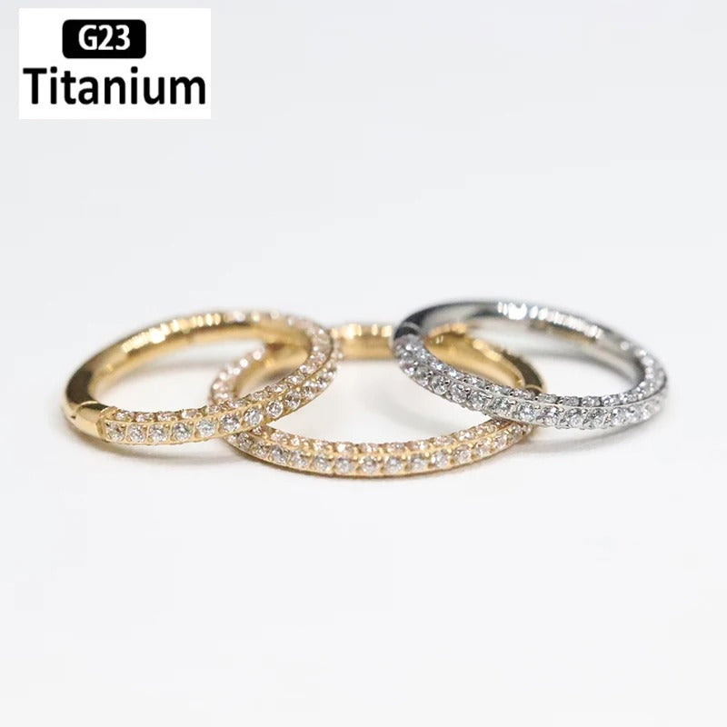 1PC ASTM F136 Titanium CZ Clicker Hoop Nose, Septum, Helix, Tragus, Cartilage Piercing Jewelry G23