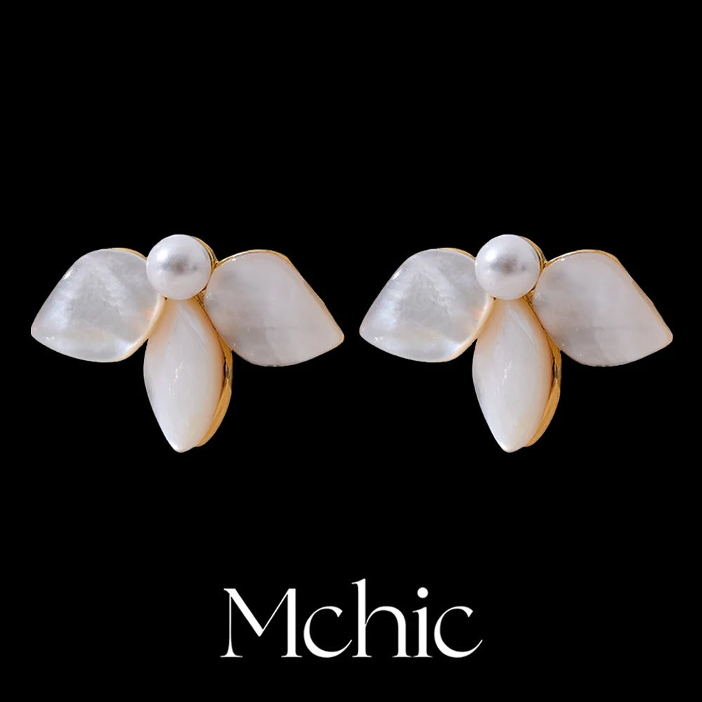 Mchic Thicker Natural Shell Flower Stud Earrings Trendy Unique Chic Daily Fashion Copper Jewelry for Women Gift Wholesale