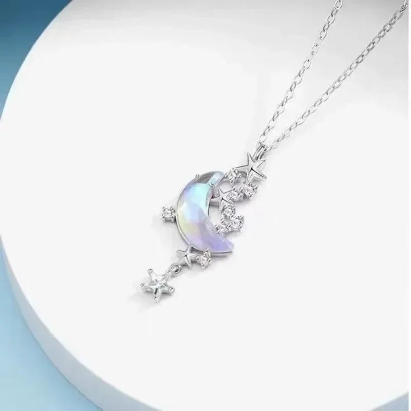 Korean Crystal Star and Moon Chokers, Colorful Enamel Stone Pendant Necklaces for Women, Neck Chain, Fashion Jewelry Gifts