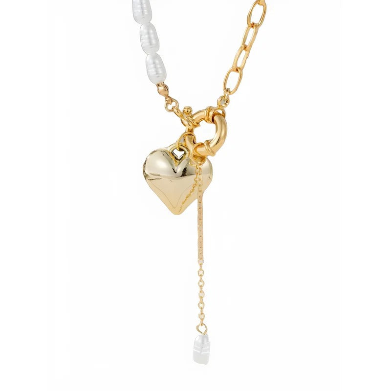 Trend Elegant Jewelry CCB Heart Pendant Necklace Geometry Faux Pearl Chain Unquie Women Valentine's Fashion Necklace