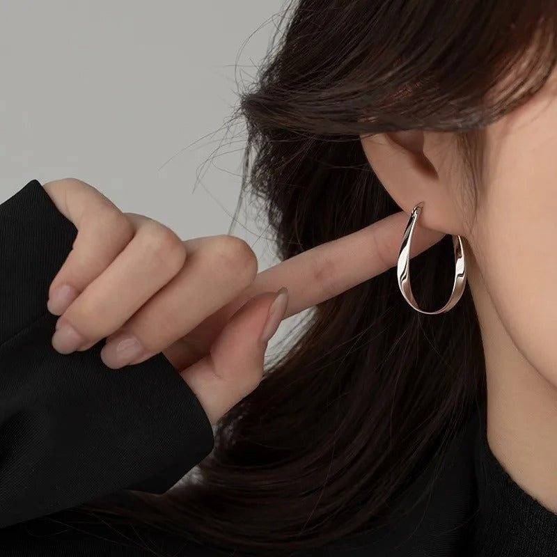 Silver Twisted Geometric Hoop Earrings Women’s Ear Jewelry