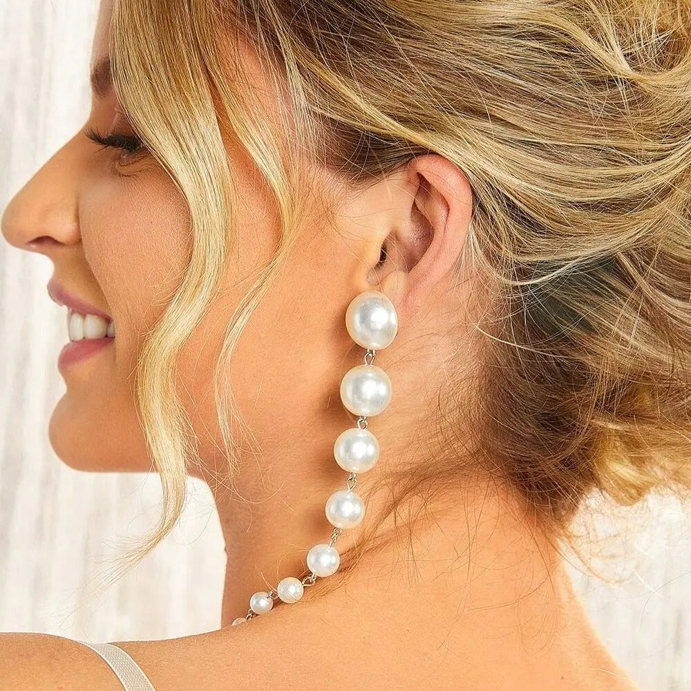 Long Dangling Earrings Women 2025 Trend Elegant Imitation Pearl Tassel Earrings Wedding Party Jewelry Accessories