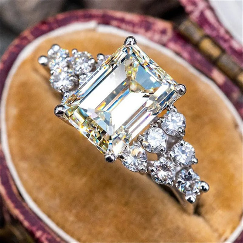 925 Silver White Square Cubic Zirconia Wedding Band Ring for Women Luxury Trendy Engagement Eternity Jewelry Female Accessory