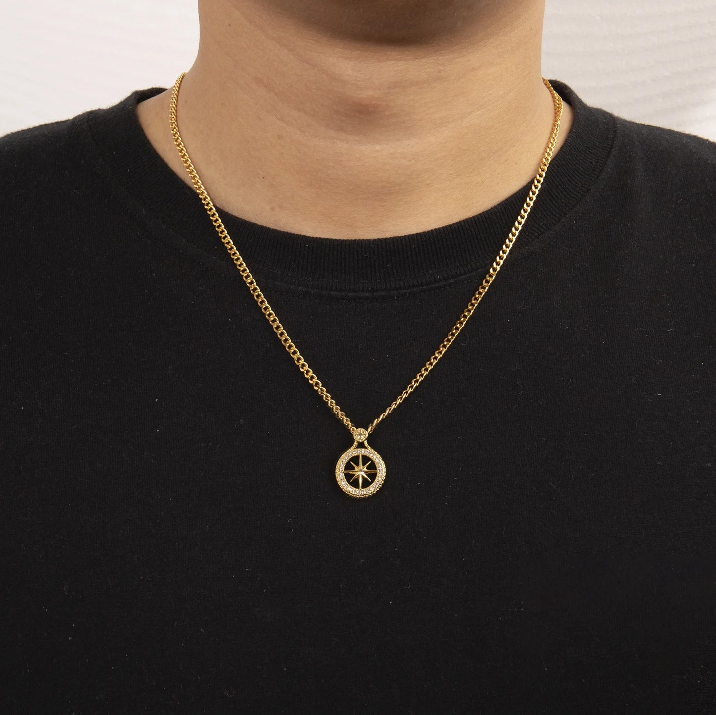 Gold Plated Titanium Steel Chain Compass Necklaces Hiphop Jewelry STAY Pendant Cubic Zirconia Necklace
