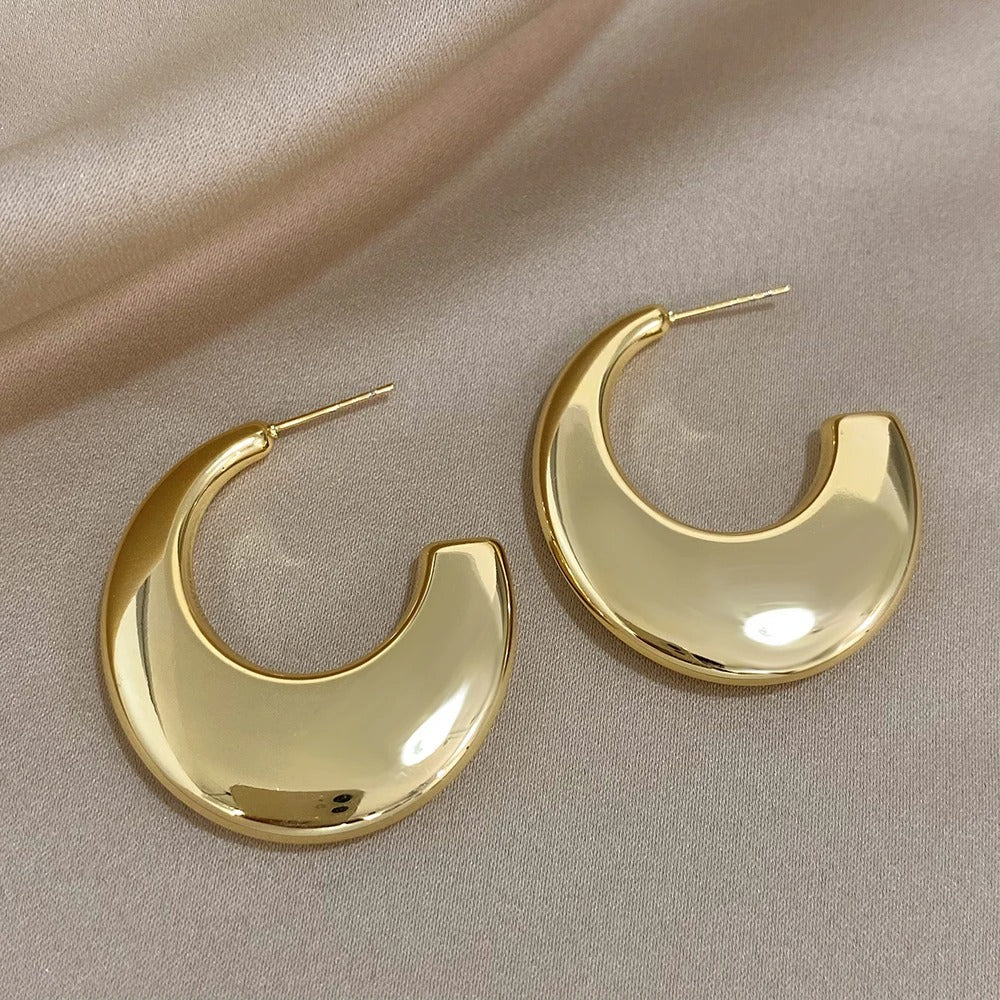 Gold Plated C-Shaped Hoop Earrings Women Fashion Stainless Steel