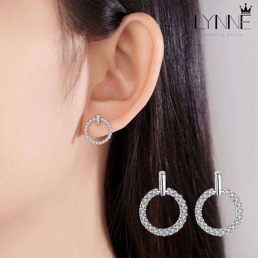 New Fashion Rock Round Rhinestone Stud Earrings 925 Sterling Silver Simple Elegant Circle Punk Drop Ear Stud Women Jewelry Gift