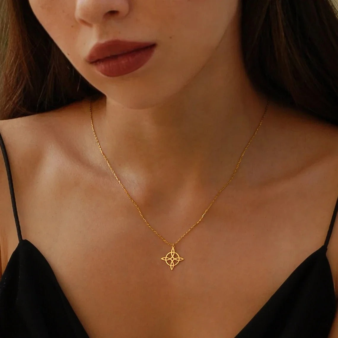 Stainless Steel Jewelry Knot Pendant Necklace Women Amulet Witchcraft Jewelry Geometric Necklace Birthday Gift