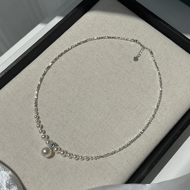 Silver Color Pearl Beaded Necklace For Women Creative Elegant Sexy Fashion Clavicle Chain Jewelry Accessories Gifts