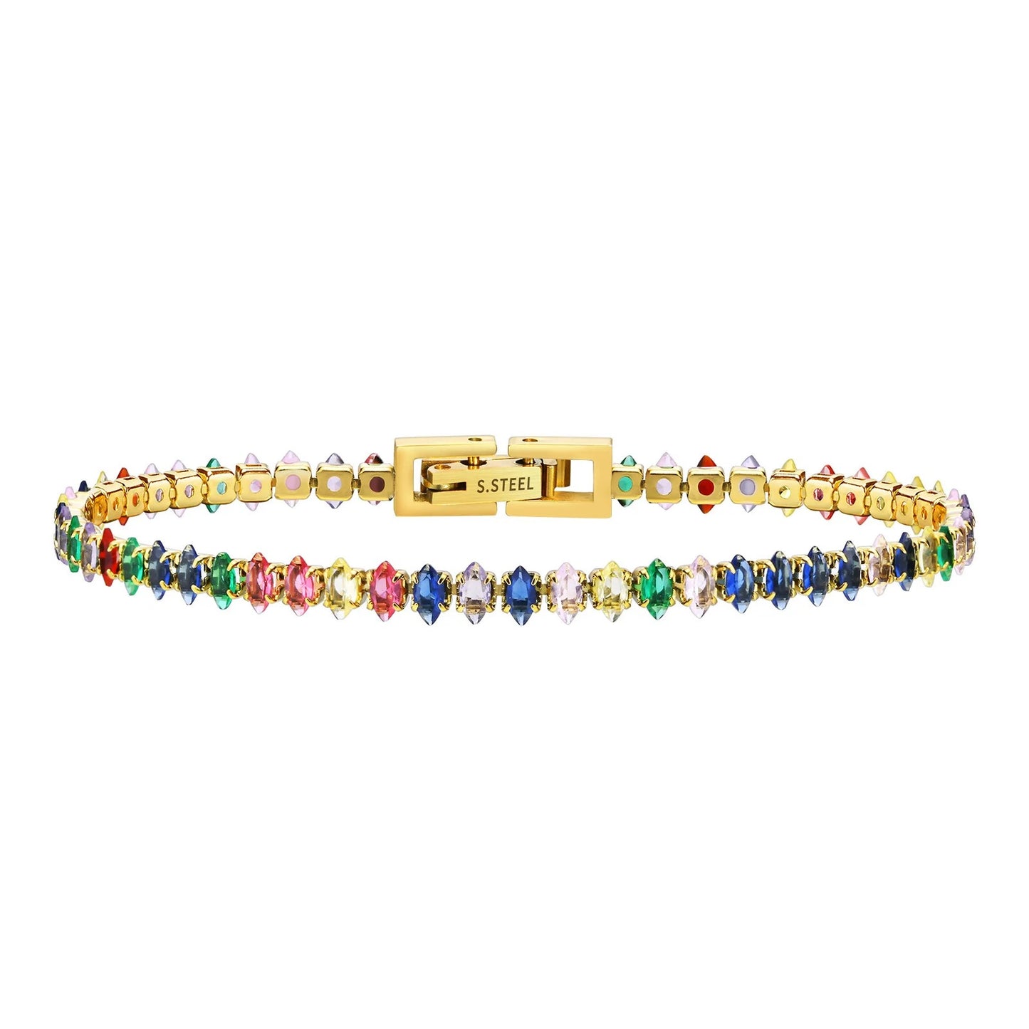 Colorful Tennis Bracelet Women, Cubic Zirconia Chain, stainless Steel CZ Link, Girlfriend Mom Gift