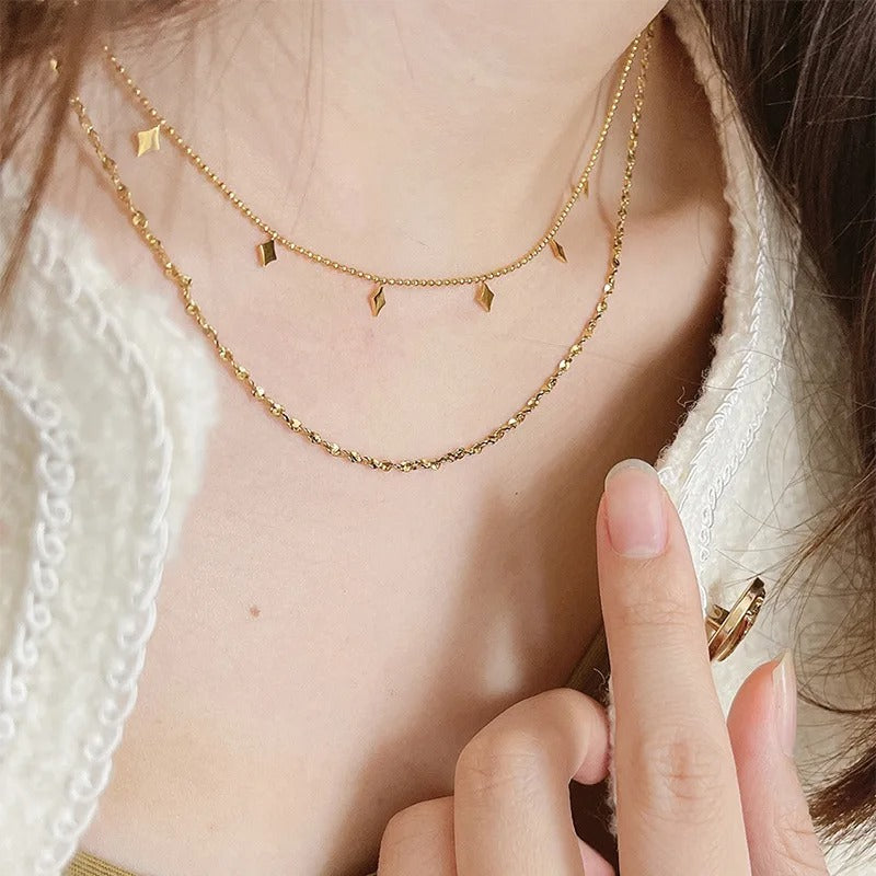 Stainless Steel New Fashion High-end Jewelry Rhombus Zircon Charm Chain Necklace Necklace Pendant for Women