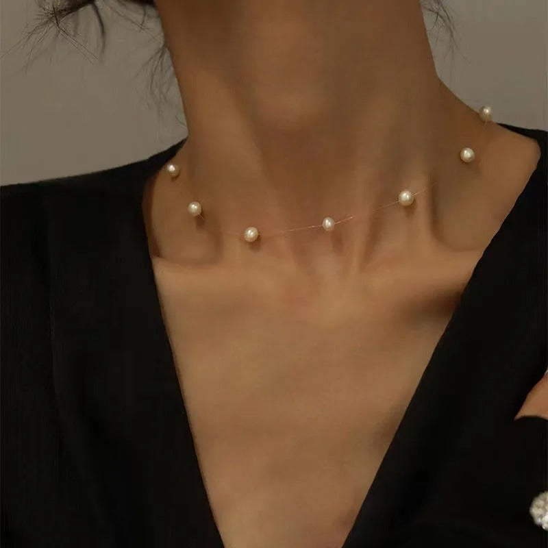 New Beads Neck Chain K-pop Pearl Choker Necklace Invisible Transparent Fishing Line Chockers Jewelry Collar for Women