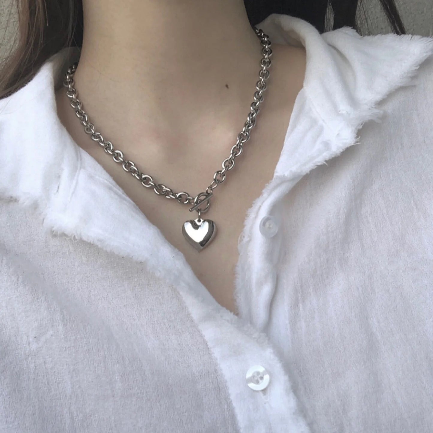 European Style Love Heart Pendant Necklaces Coldness Punk Neck Chains For Women Unisex Korean Fashion Jewelry