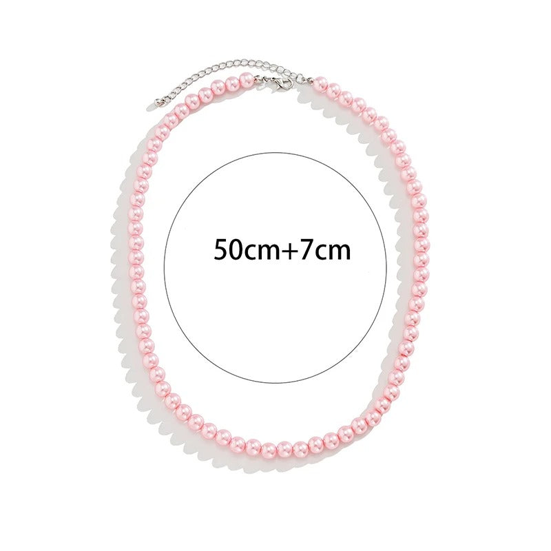 Trend Wedding Party Jewelry Pink Pearl Choker Necklace For Lovers' Elegant Pink Imitation Pearl Beach Vacation Necklaces