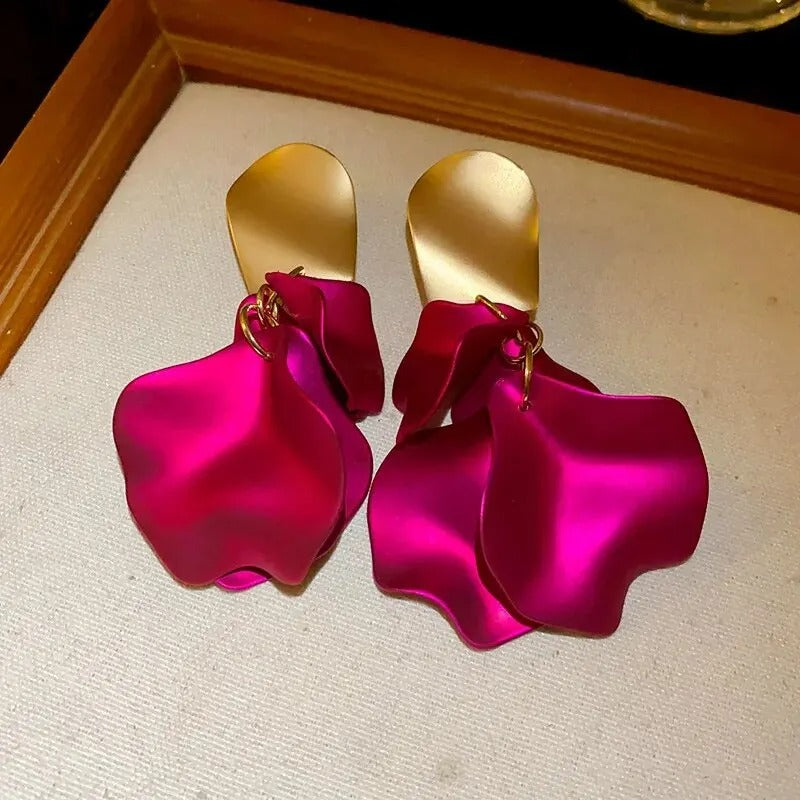 Stylish Multicolored Flower Earrings For Woman Delicate Petal Tassel Stud Earring Temperament Everyday Party Accessories