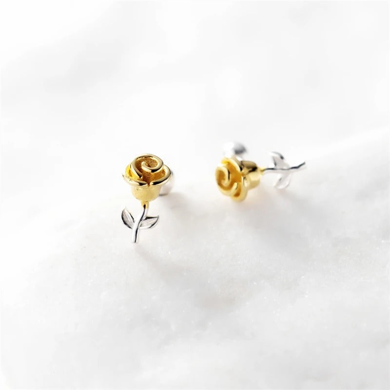 WYEAIIR 925 Sterling Silver Sweet Valentine's Day Gift Romantic Gilded Roses Fine Jewelry Luxury Female Earrings