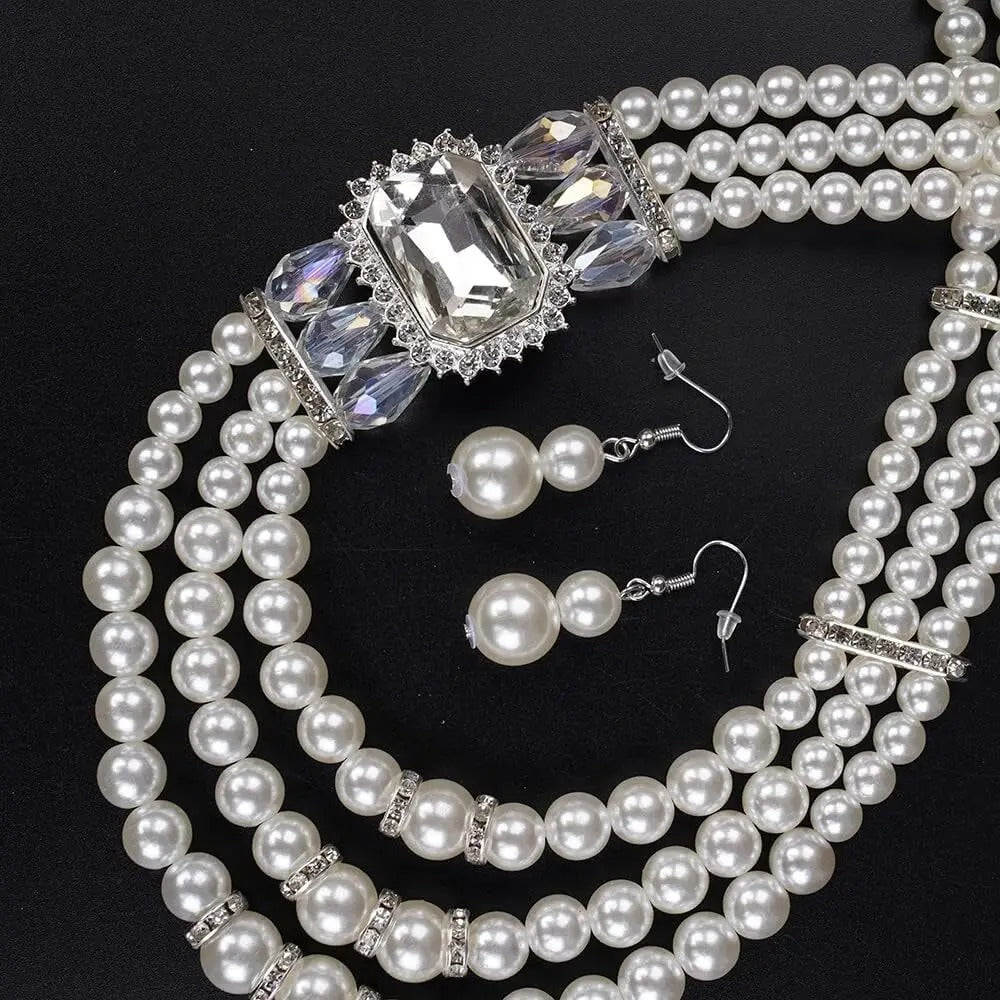 Bridal Pearl & Rhinestone Jewelry Set Trendy Party Accessories