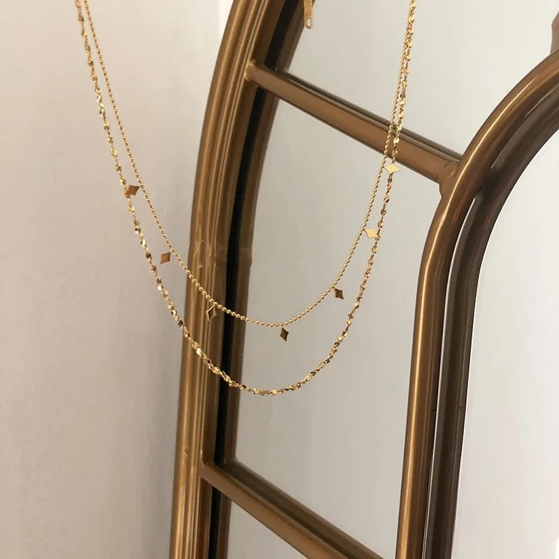 Stainless Steel New Fashion High-end Jewelry Rhombus Zircon Charm Chain Necklace Necklace Pendant for Women