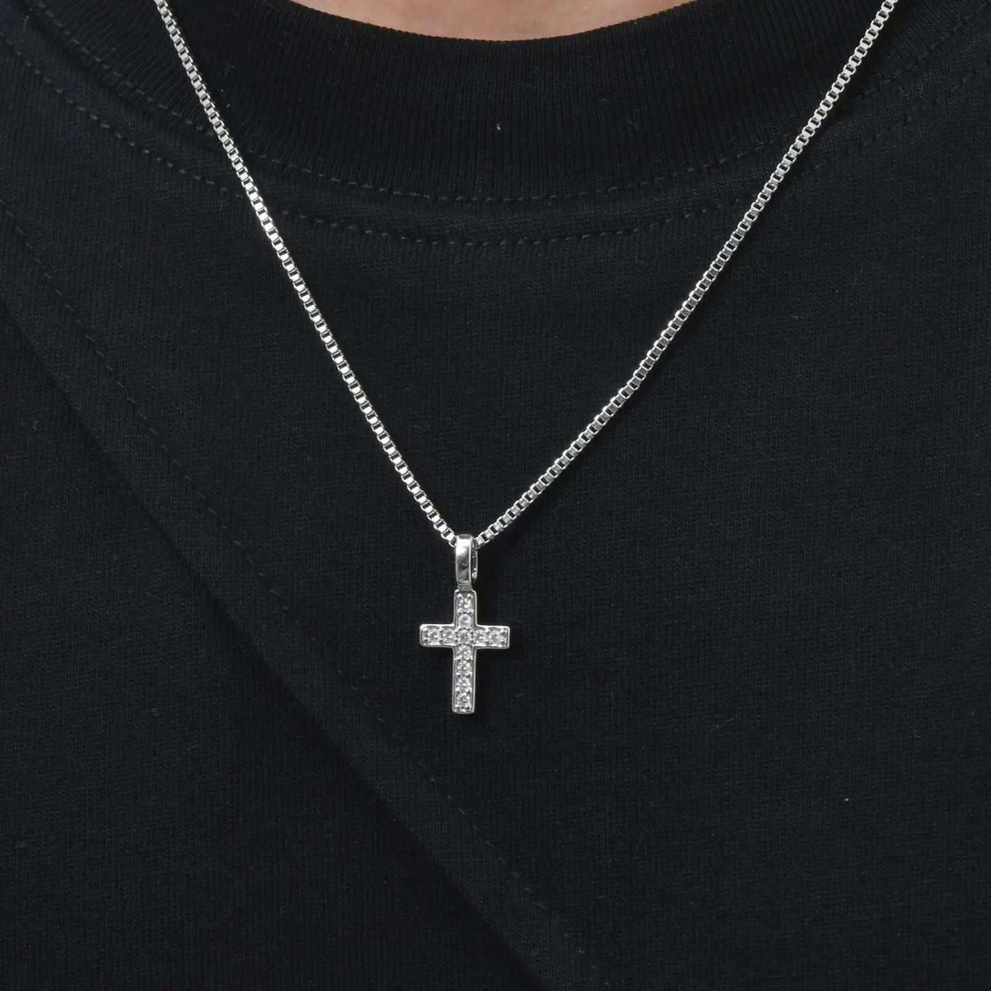 Punk Small Cross Necklace for Men Boys,Hip Hop Pendant Necklace with 50cm Stainless Steel Square Box Chain Gifts