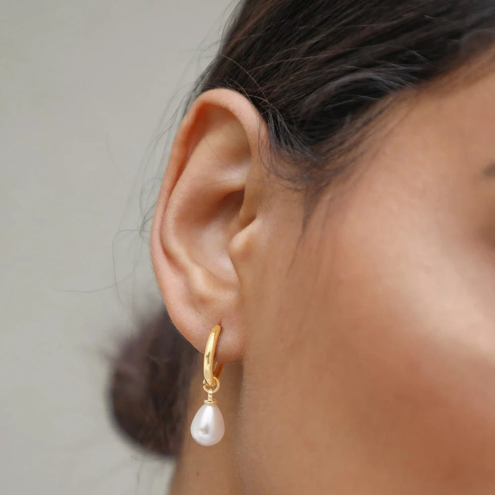 Trendy 14K Gold Plated Pearl Dangle Drop Hoop Earrings for Women CZ Irregular Knot Huggie Studs Hypoallergenic Jewelry