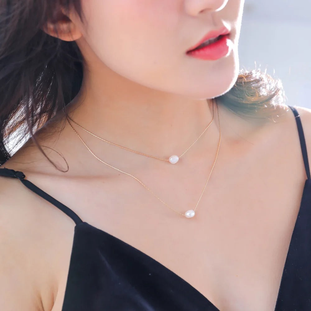 Stainless Steel New Fashion Exquisite Beaded Double Layer Imitation Pearl Chandel Chain Necklace and Stainless Steel Pendant