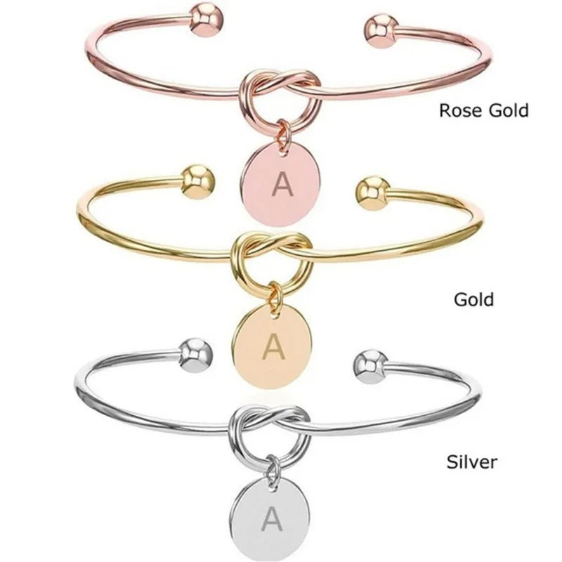 Trendy Initial Coin Charm Bangle for Women Men Lover Wife Stainless Steel Letter Cuff Bracelet Couple Jewelry