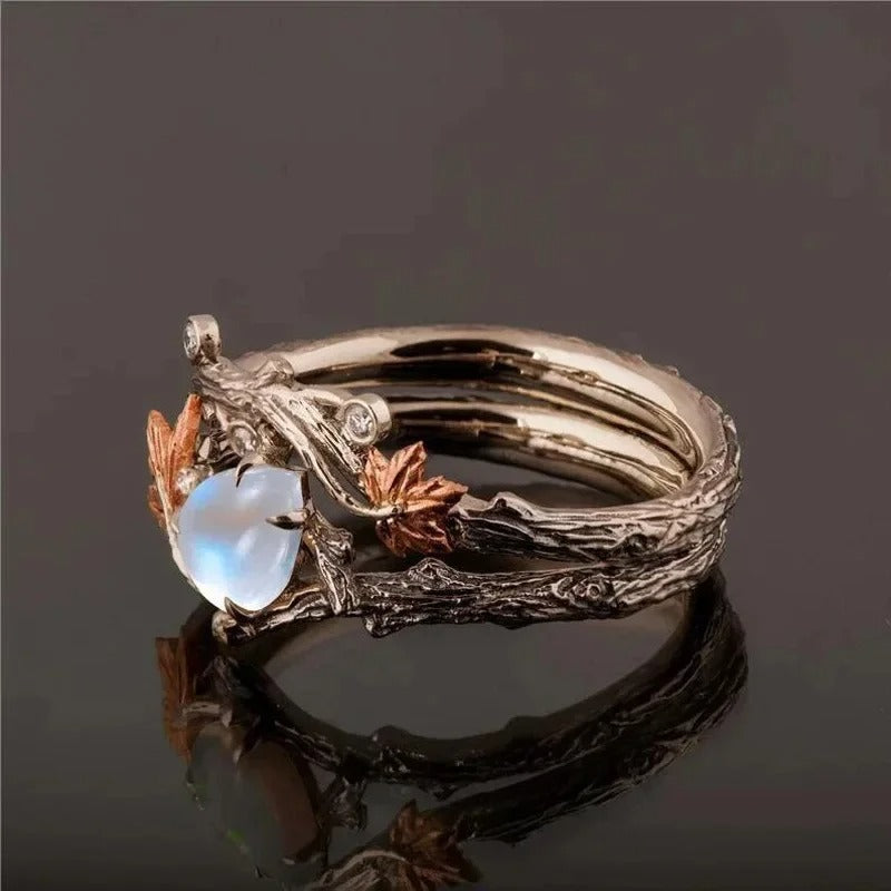 Vintage Golden Branch Maple Leaf Ring Double Layer Light Luxury Niche Design Ring Love Day Mother's Day Festival Gift