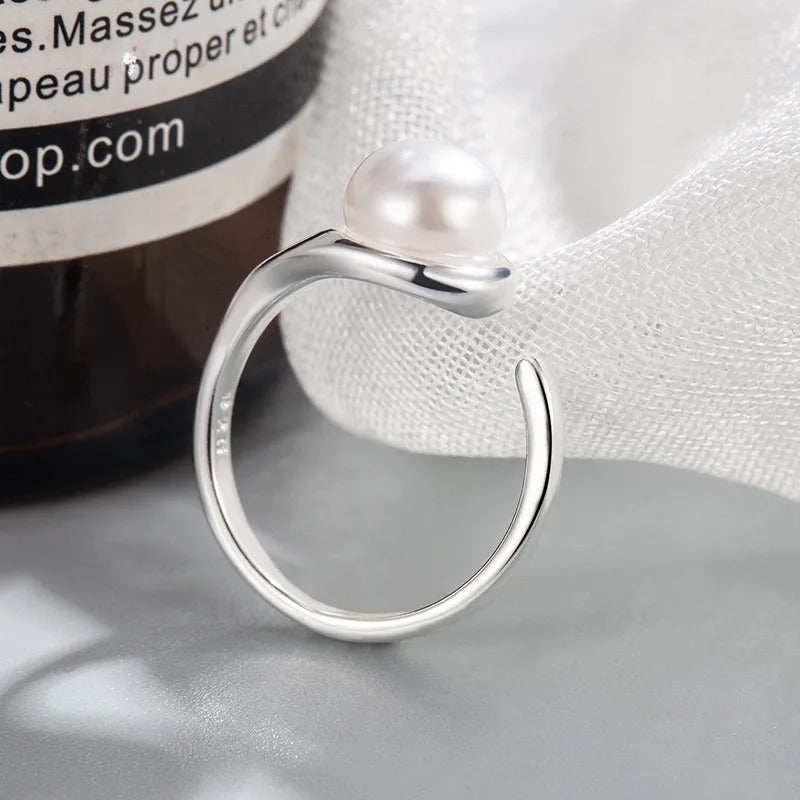 925 Sterling Silver Rings for Women Men Couple Minimalist Handmade Simple Pearl Ring Party Jewelry Gift Prevent Allergy