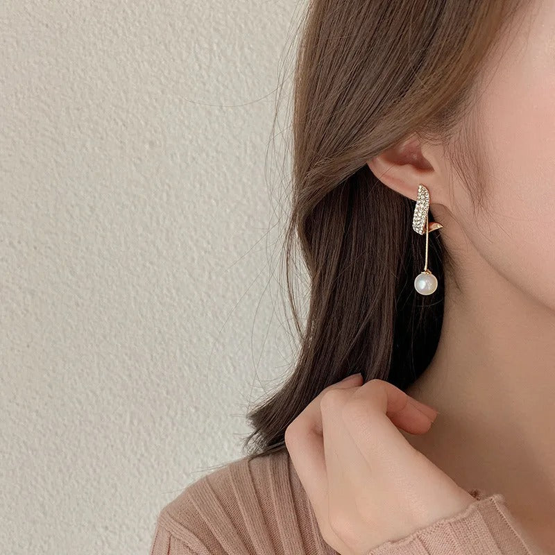 Classic Imitation Pearl Dangle Earrings Crystal Tassel Jewelry for Women
