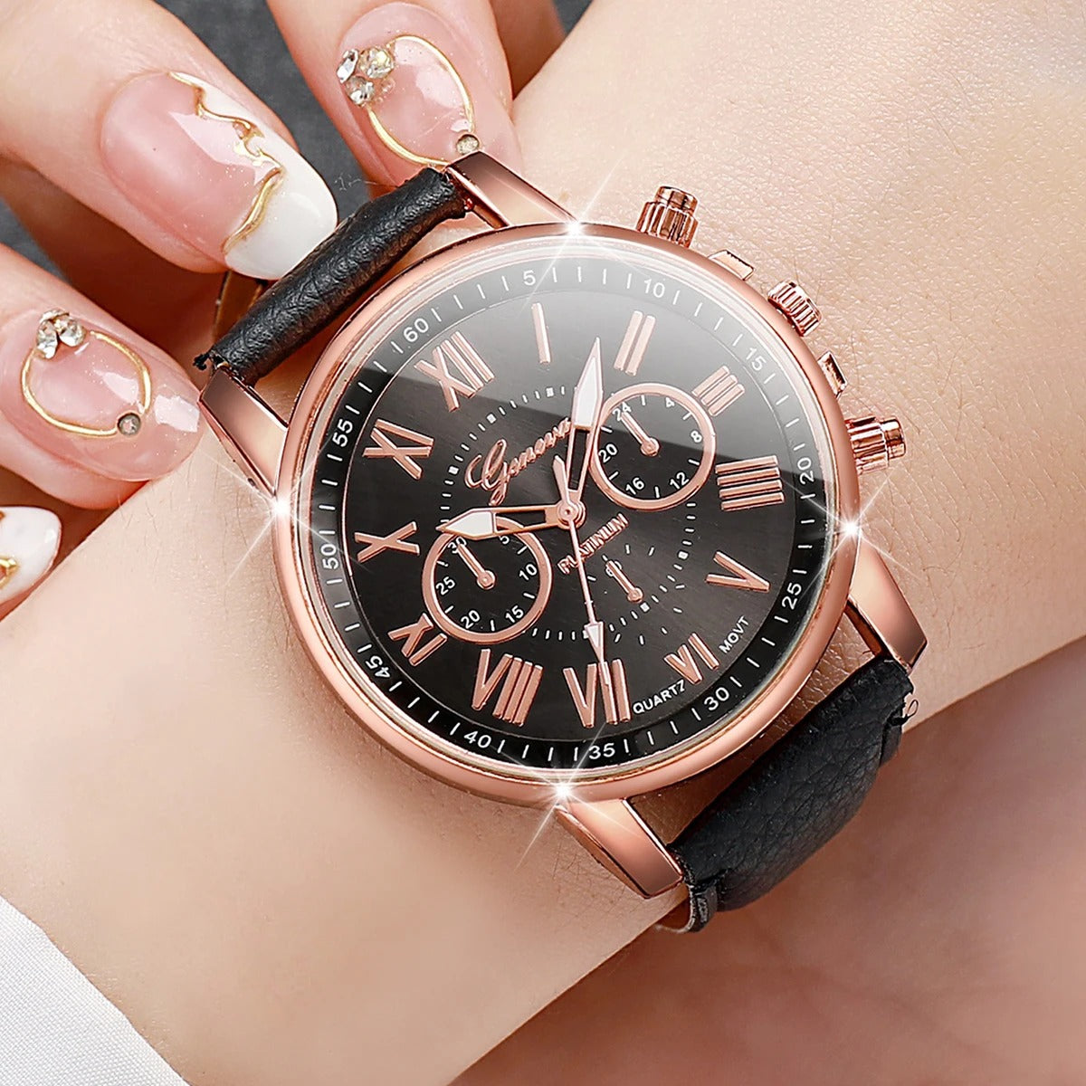 5PCS Women's Watches Fashion Leather Band Quartz Watch Ladies Silicone Band Wristwatch Without Box