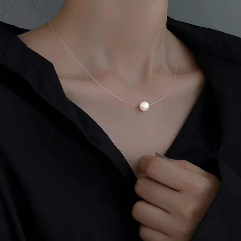 Transparent Fishing Line Invisible Pearl Necklace Simple Round Bead Choker Pendant Delicate Ladies Short Necklace Fashion Collar