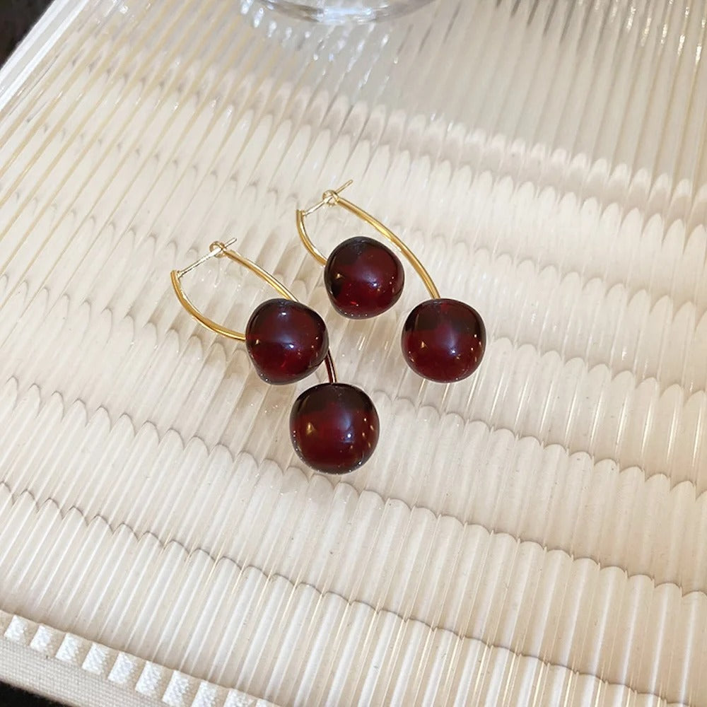 Retro Dark Red Cherry Drop Earrings Simple Fruit Earring For Women Fashion Party Jewelry Trend Accessories Gift