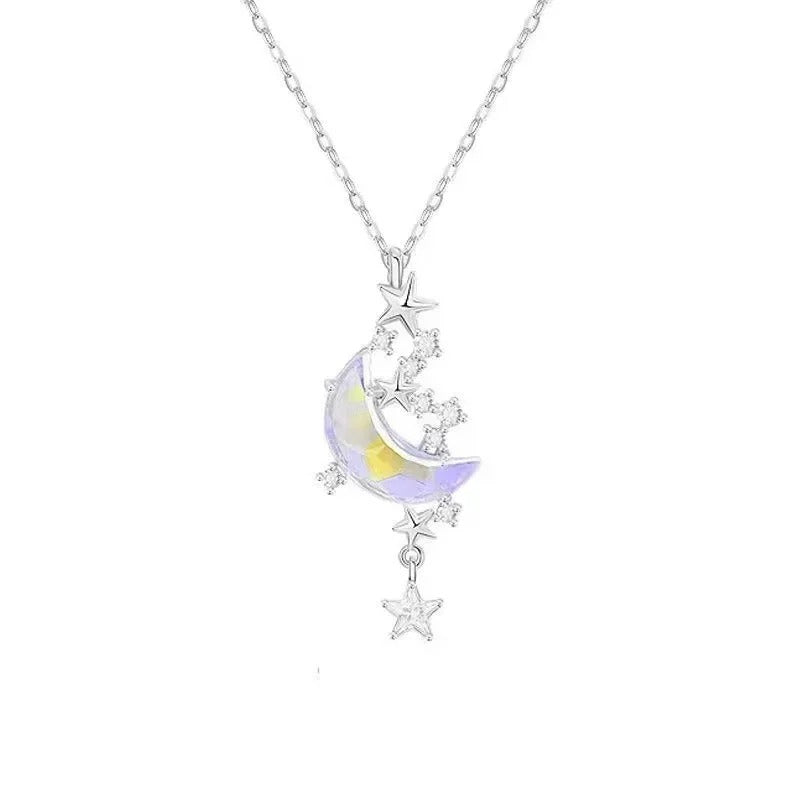 Korean Crystal Star and Moon Chokers, Colorful Enamel Stone Pendant Necklaces for Women, Neck Chain, Fashion Jewelry Gifts