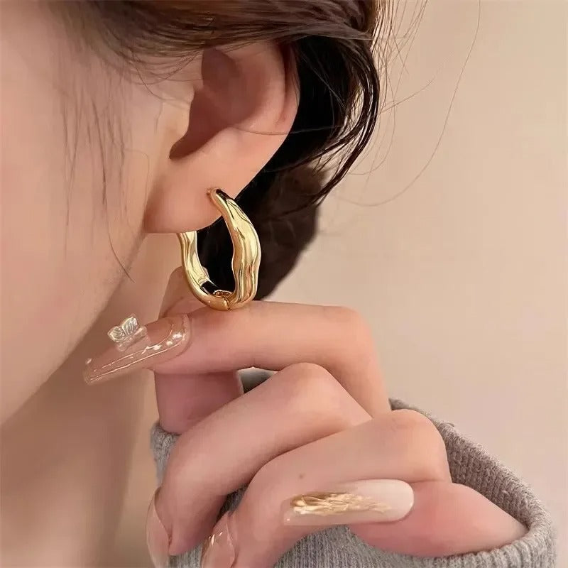 Irregular Geometric Metallic Hoop Earrings – Gold & Silver Color Fashion Jewelry for Women