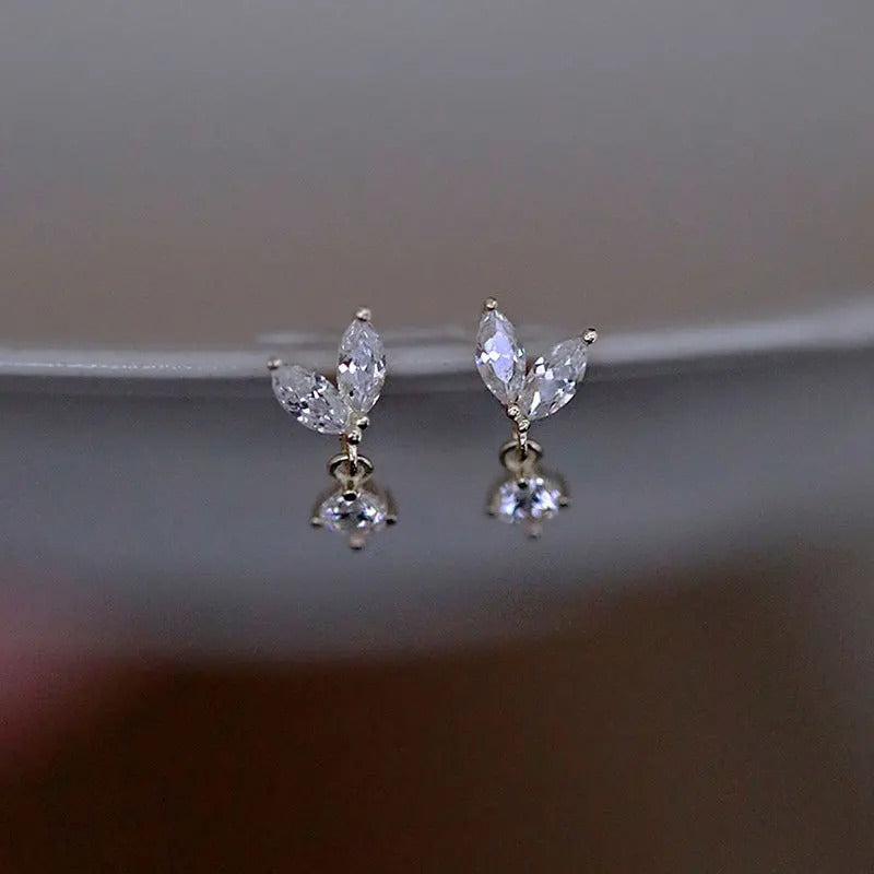 925 Sterling Silver Crystal Bud Stud Earrings Elegant French Style Jewelry for Women