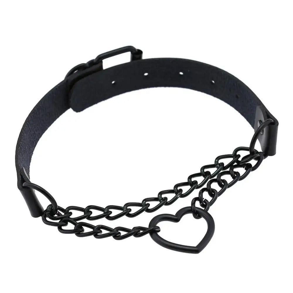 Vintage Heart Necklace Choker With Chain Goth Collar For Girls Grunge Punk Cute Accessories