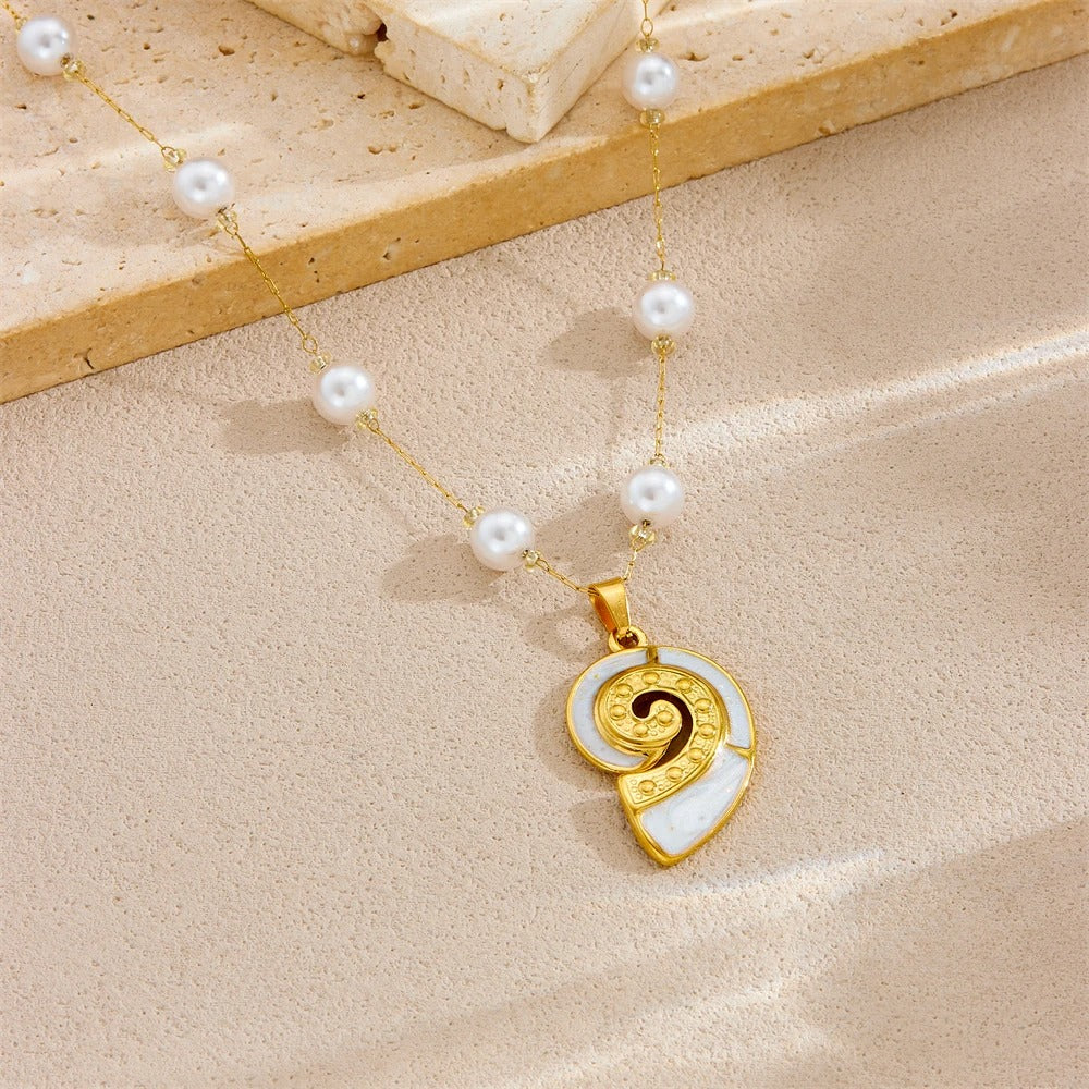 316L Stainless Steel Golden Sea Shells Conch Pendant Pearl Necklace Women New Fashion Neck Chain Jewelry Party Gift
