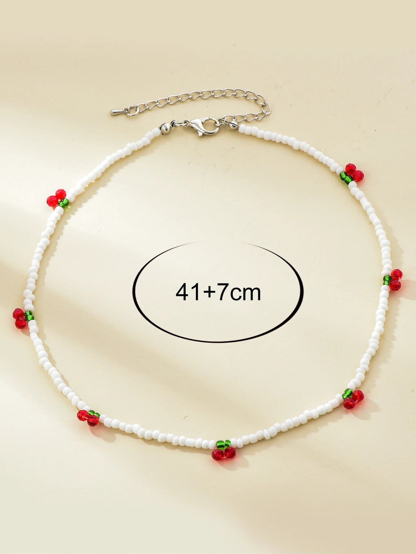 Lovely Long Summer Beaded Necklace Strawberry Cherry Jewelry