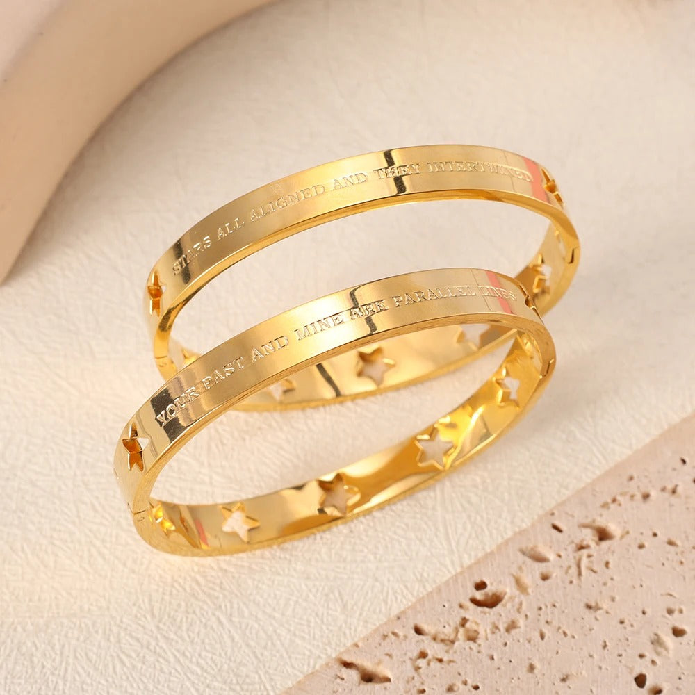 LOVE Fashion Hollow Stars and Carve Bangle STARS ALIGNED BRACELET SET Stainless Steel Waterproof Jewelry for Women 2025