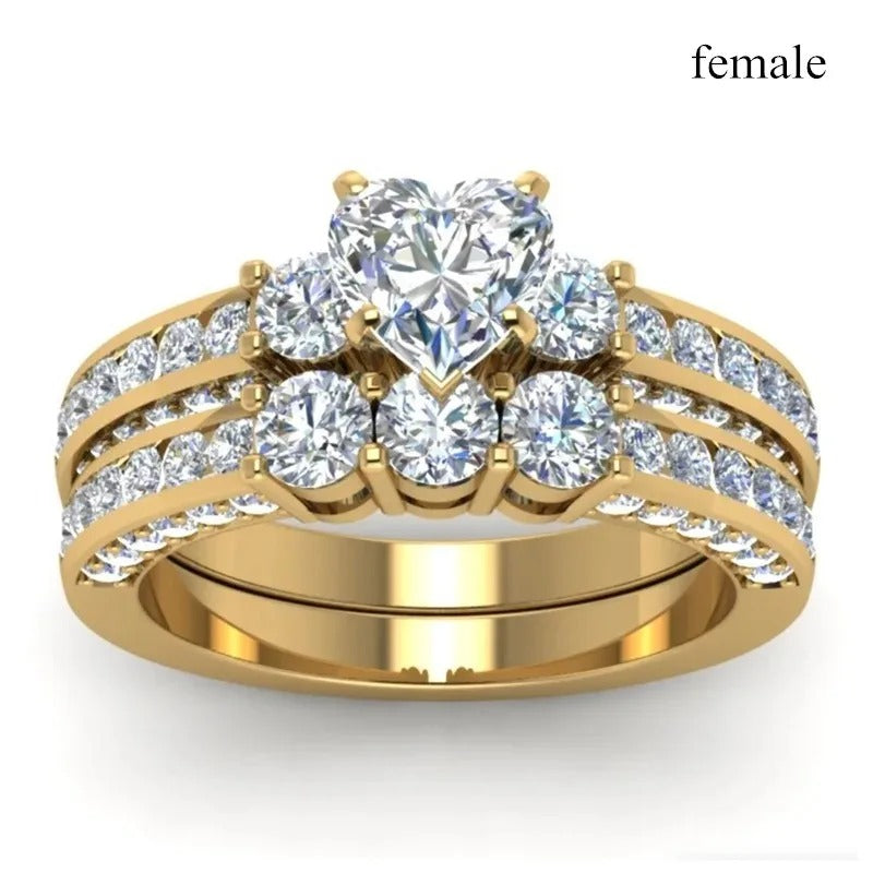 Fashion Couple Rings Luxury Gold Color Women Heart Zircon Wedding Rings Set Men Titanium Steel Ring Wedding Band Jewelry Gifts