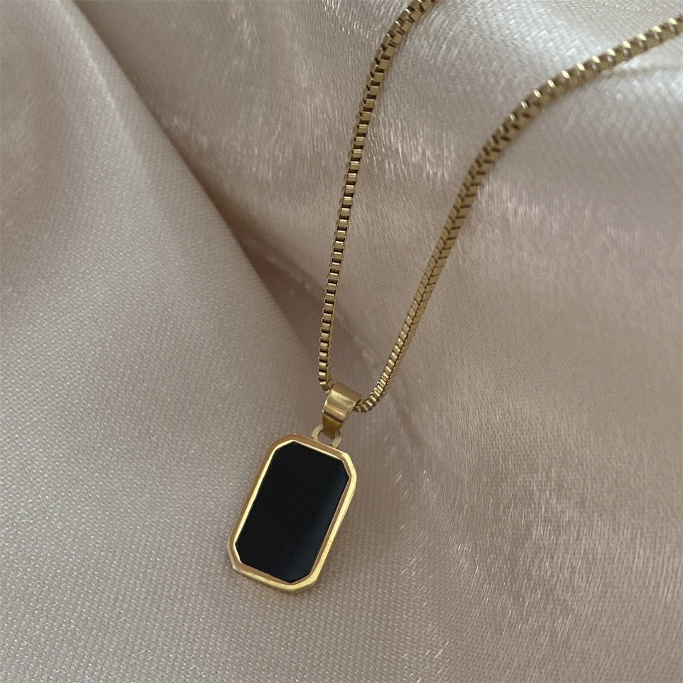 Classic Black Square Pendant Necklace For Women Men Personalized Gold Color Metal Party Daily Jewelry