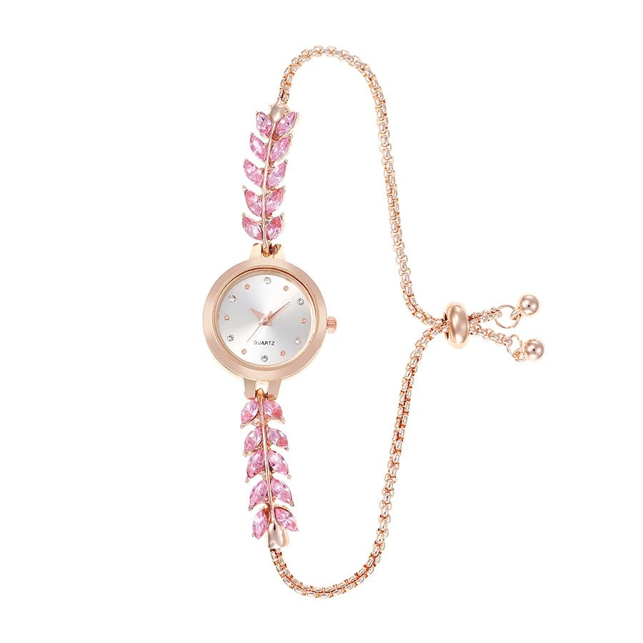 New fashionable colored diamond thin band diamond-encrusted round ladies' watch, freely adjustable bracelet watch, women's quart