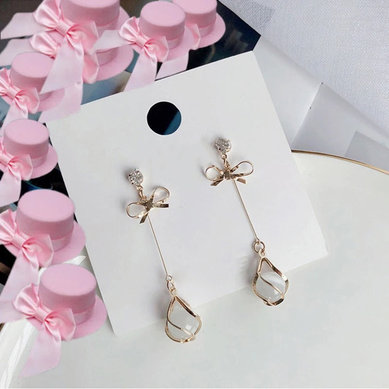 Trendy Gold Opal Dangle Earrings Long Drop Jewelry for Women