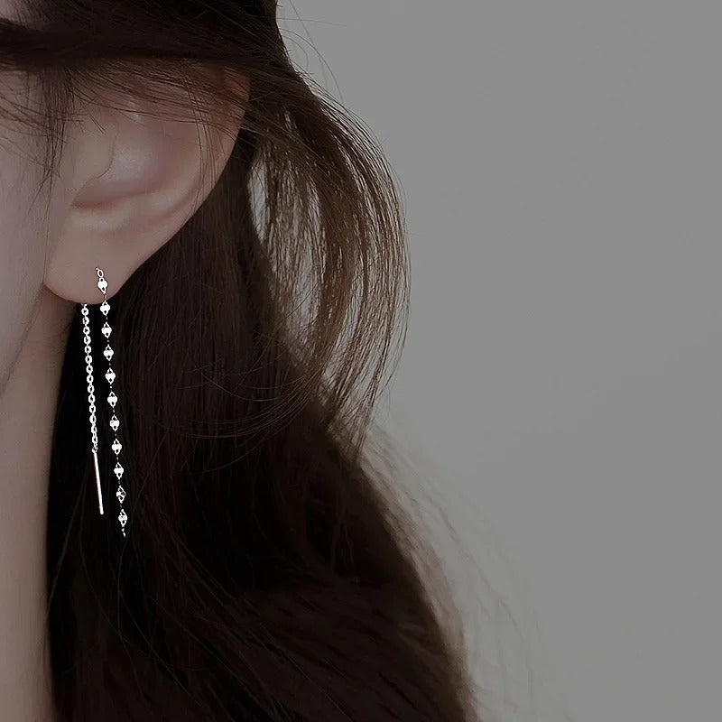 Real 925 Sterling Silver Long Chain Tassel Twisted Drop Earrings for Fashion Women Fine Jewelry Minimalist Accessories