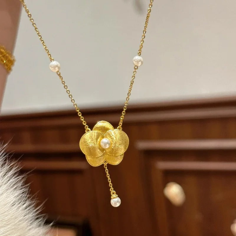 Classic Retro Fashion Brushed Butterfly Orchid Pearl Necklace Tassel Luxury Exquisite Clavicle Chain Wedding Jewelry Gifts