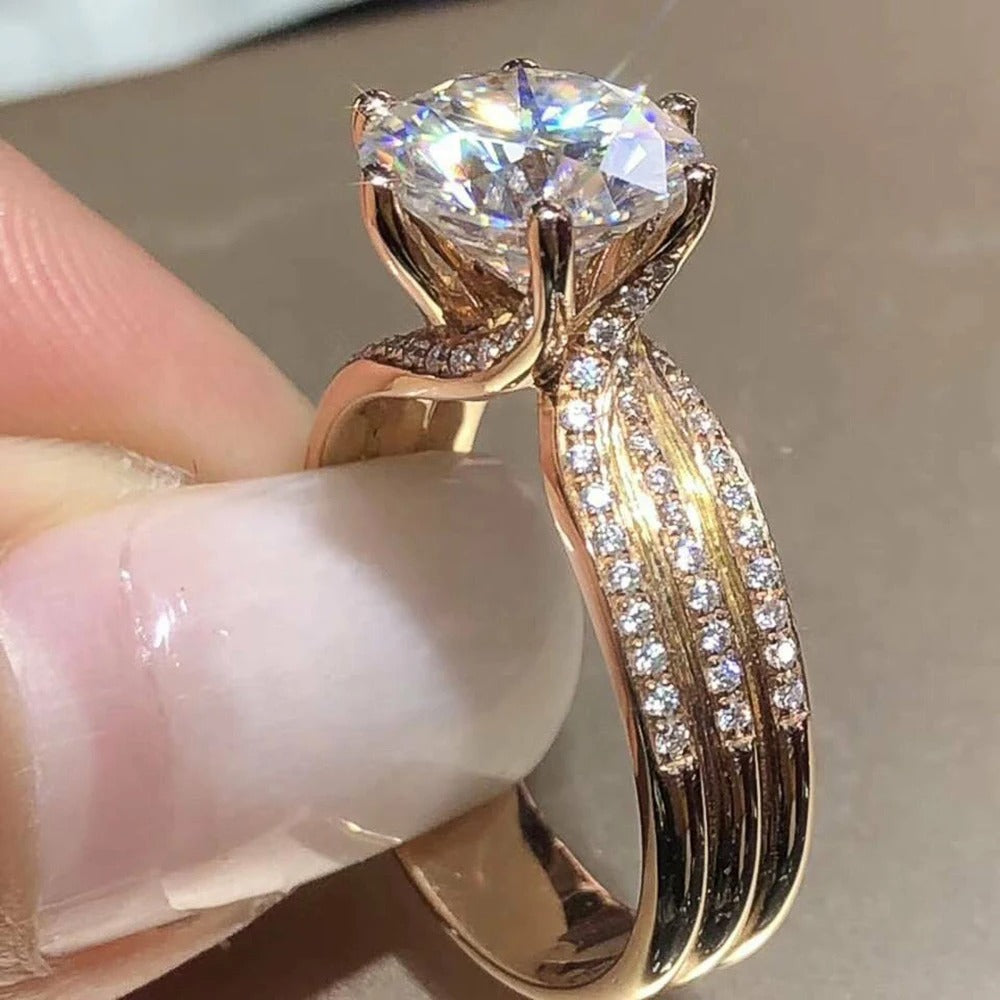 Luxury Gold Color Women Engagement Wedding Rings Inlaid Shiny CZ Noble Party Jewelry Fine Anniversary Gift Fashion Rings