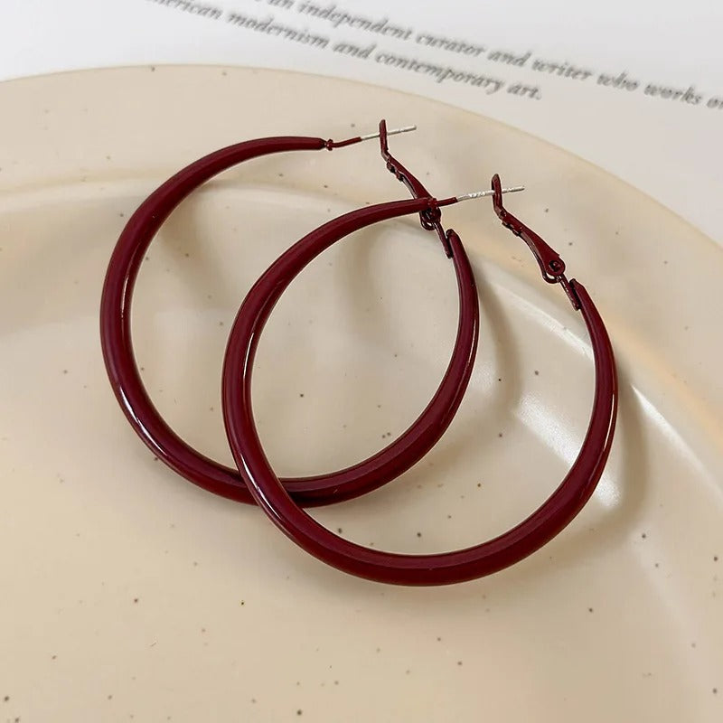Red Big Round Hoop Earrings for Women Trendy Simple Hyperbole Geometric Circle Huggie Loop Jewelry